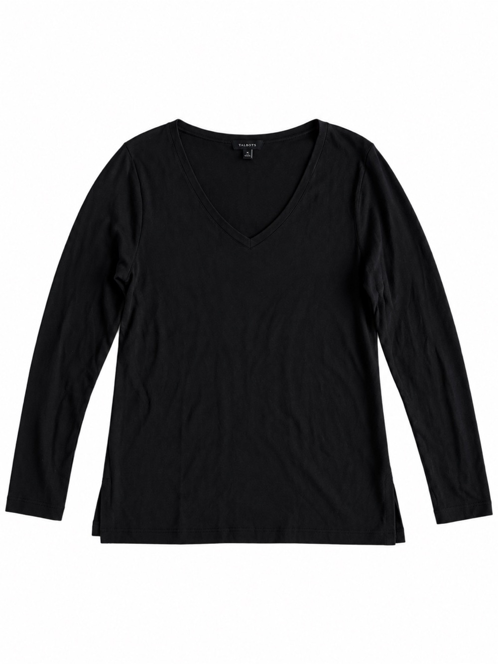 Talbots Black V-Neck Long Sleeve Sweater Top Stretch Knit Size Medium